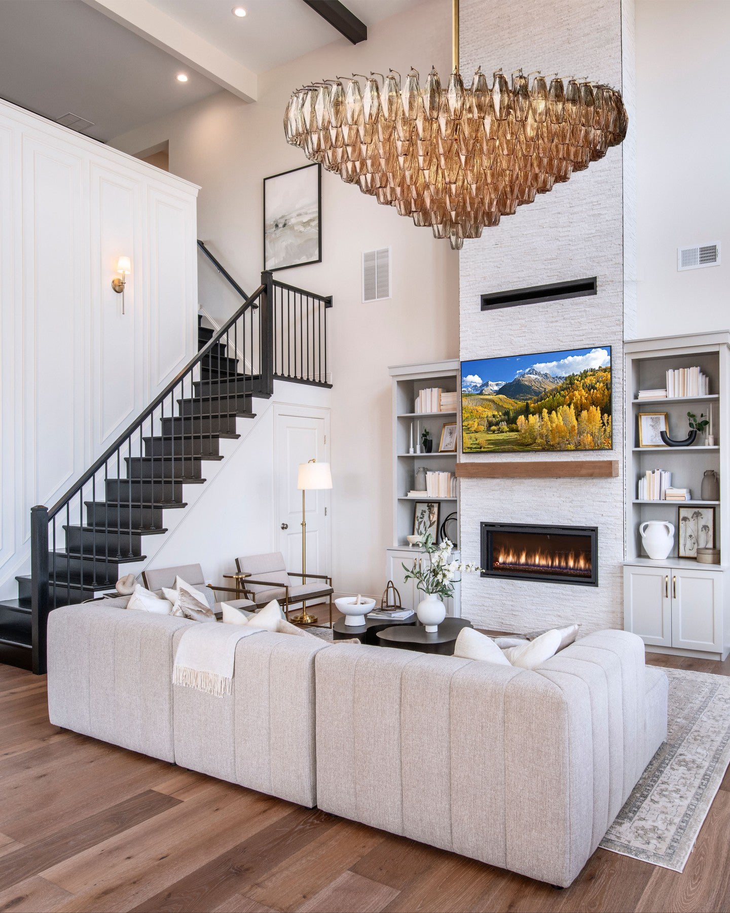 CHIARAD SMOKE GLASS TIERED ROUND CHANDELIER