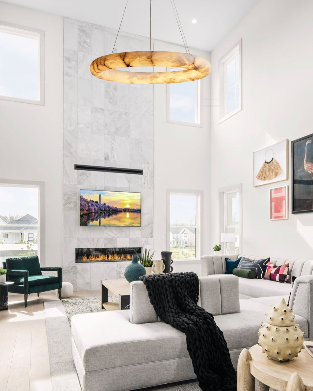 Halima Halo Round Alabaster Chandelier