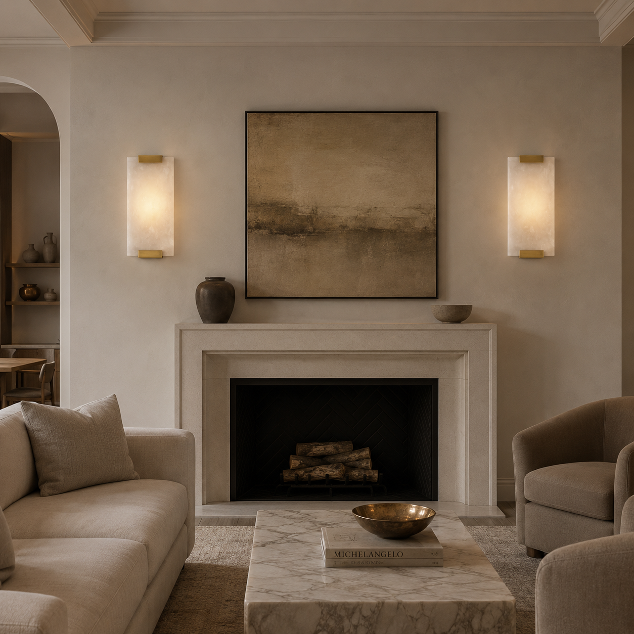 Hand-Carved Natural Alabaster Sconce
