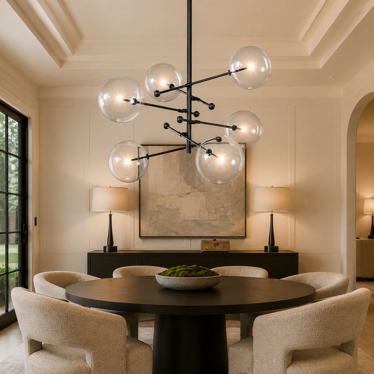 Clear Glass Globe Mobile Six-Arm Chandelier
