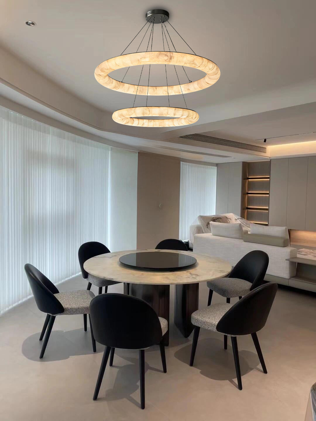 Rivage Lisse Dual Layer Round Alabaster Chandelier