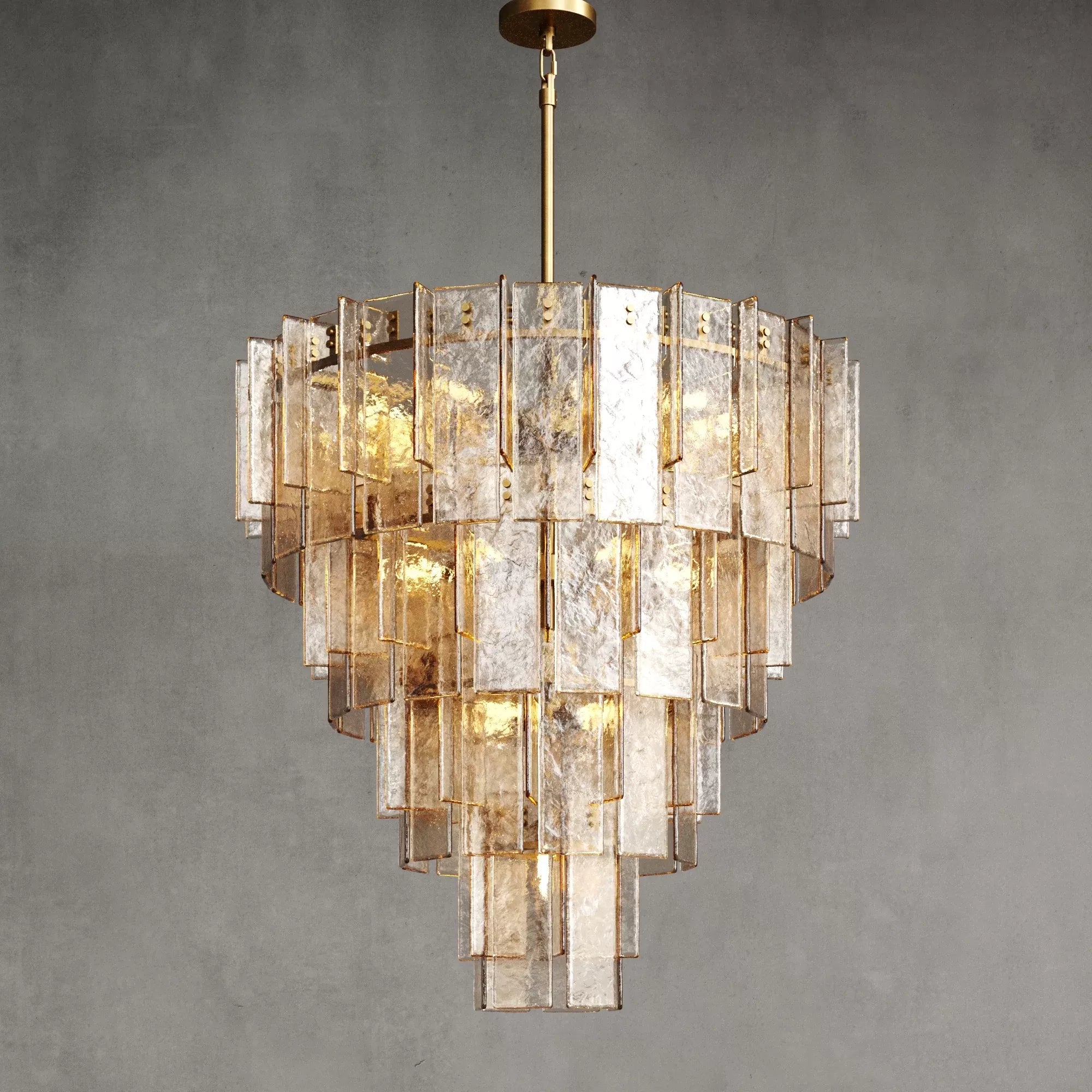 Lattica Smoke Glass Tiered Gold Chandelier for Foyer, Living Room, Entryway