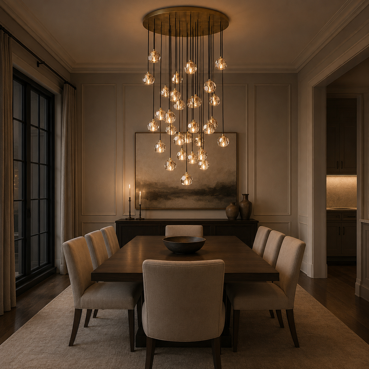 Boule Dee Cristal Smoke/Clear Glass Round Cluster Chandelier