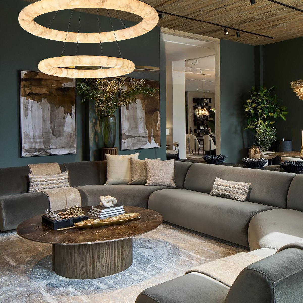 Rivage Lisse Dual Layer Round Alabaster Chandelier