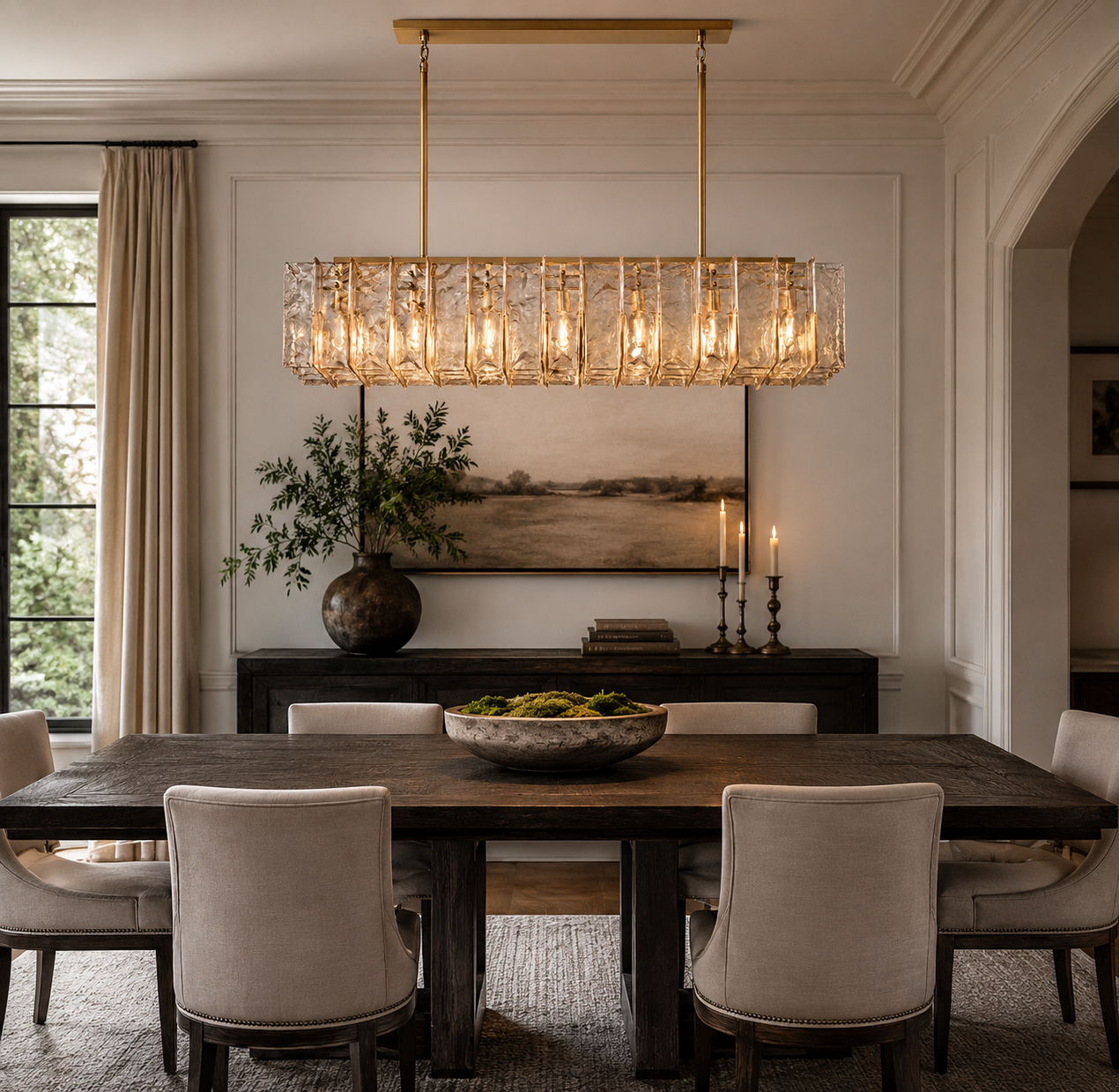 Lattice Smoke/Clear Glass Rectangular Chandelier