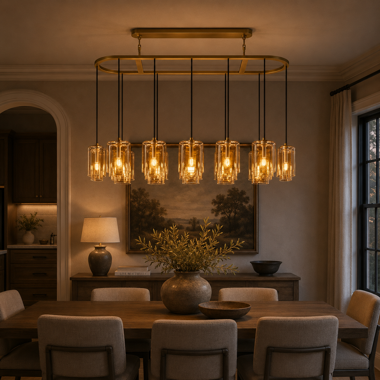 Lacourish Amber Glass Rectangular Chandelier