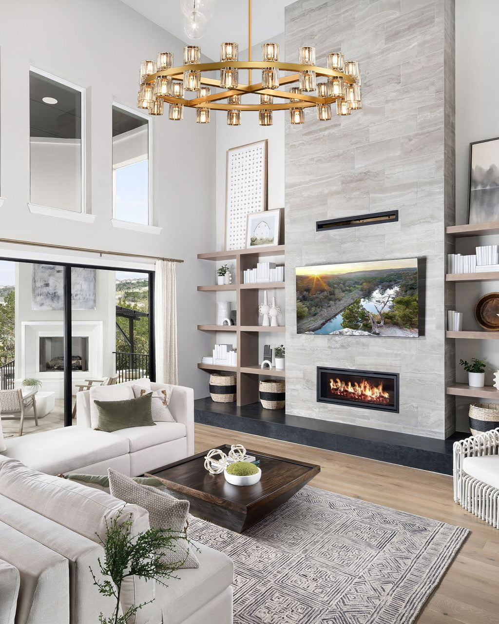 Arcachone LED Round Wagon Wheel Chandelier