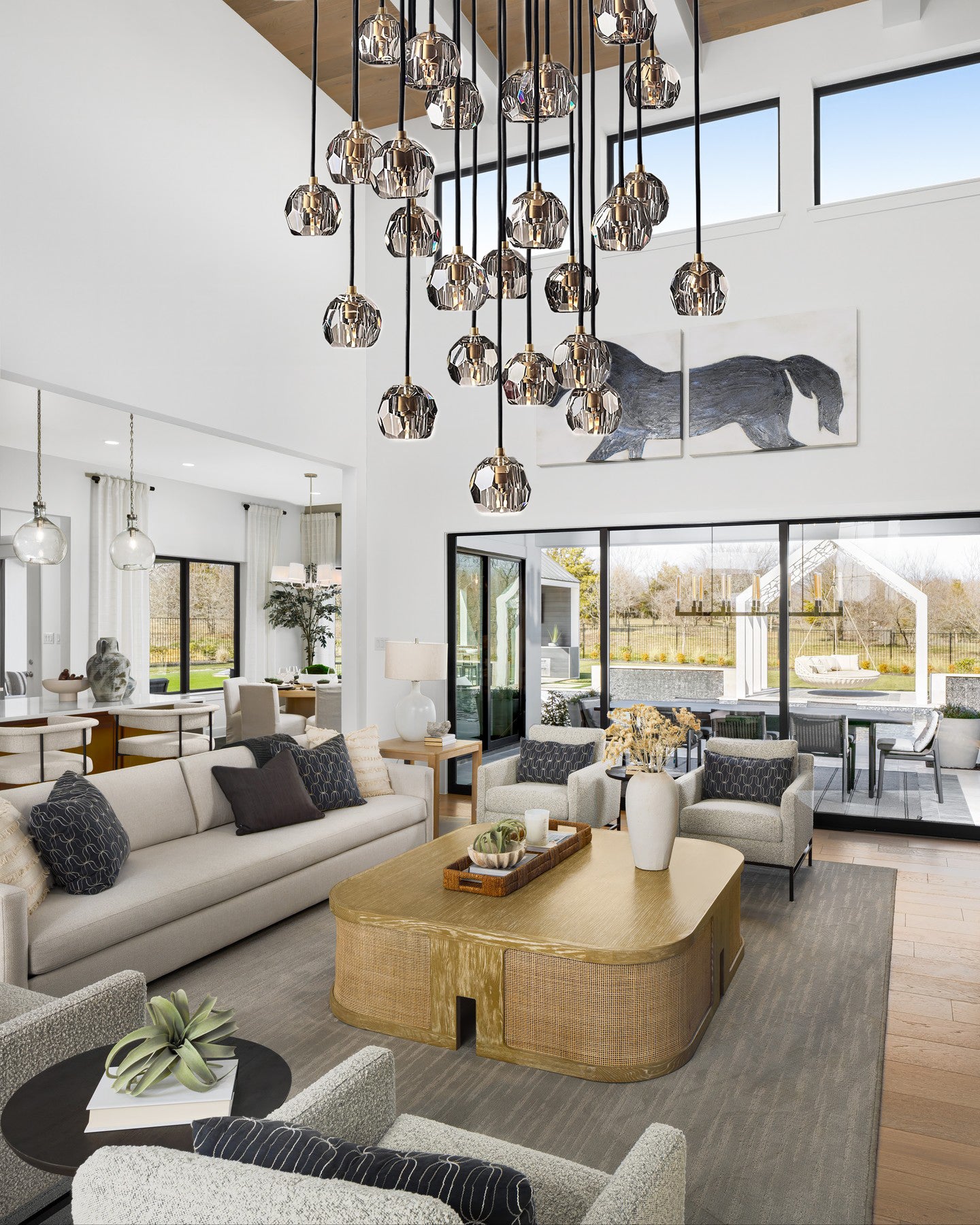 Boule dee Cristal Clear Smoke Glass Round Cluster Chandelier