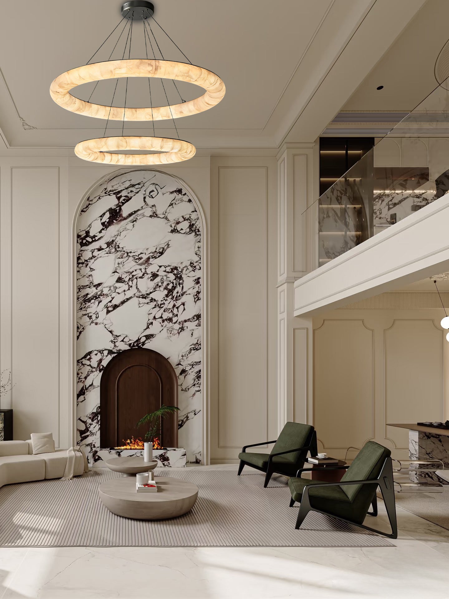 Rivage Lisse Dual Layer Round Alabaster Chandelier