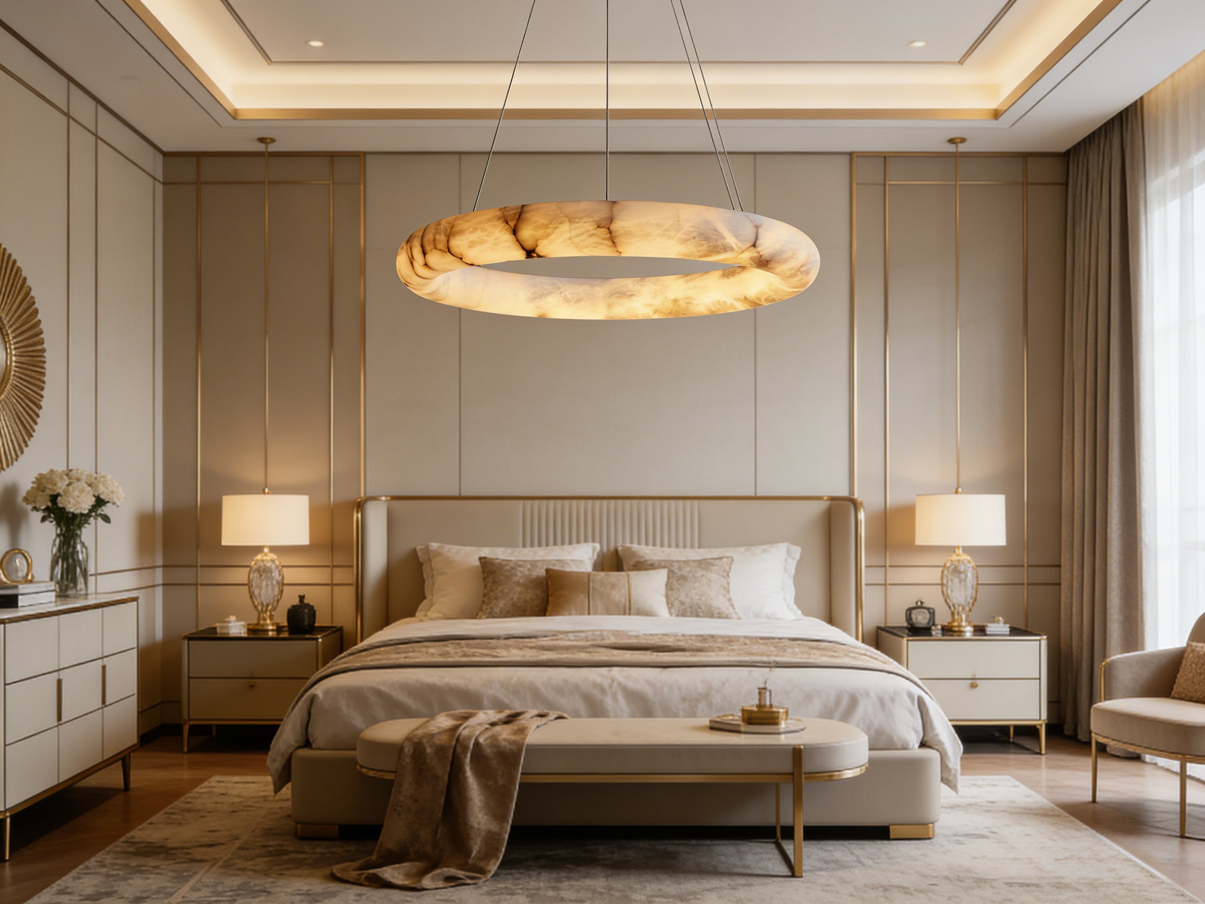 Halima Halo Round Alabaster Chandelier