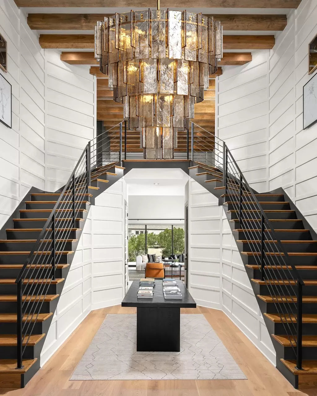 Lattica Smoke Glass Tiered Gold Chandelier for Foyer, Living Room, Entryway