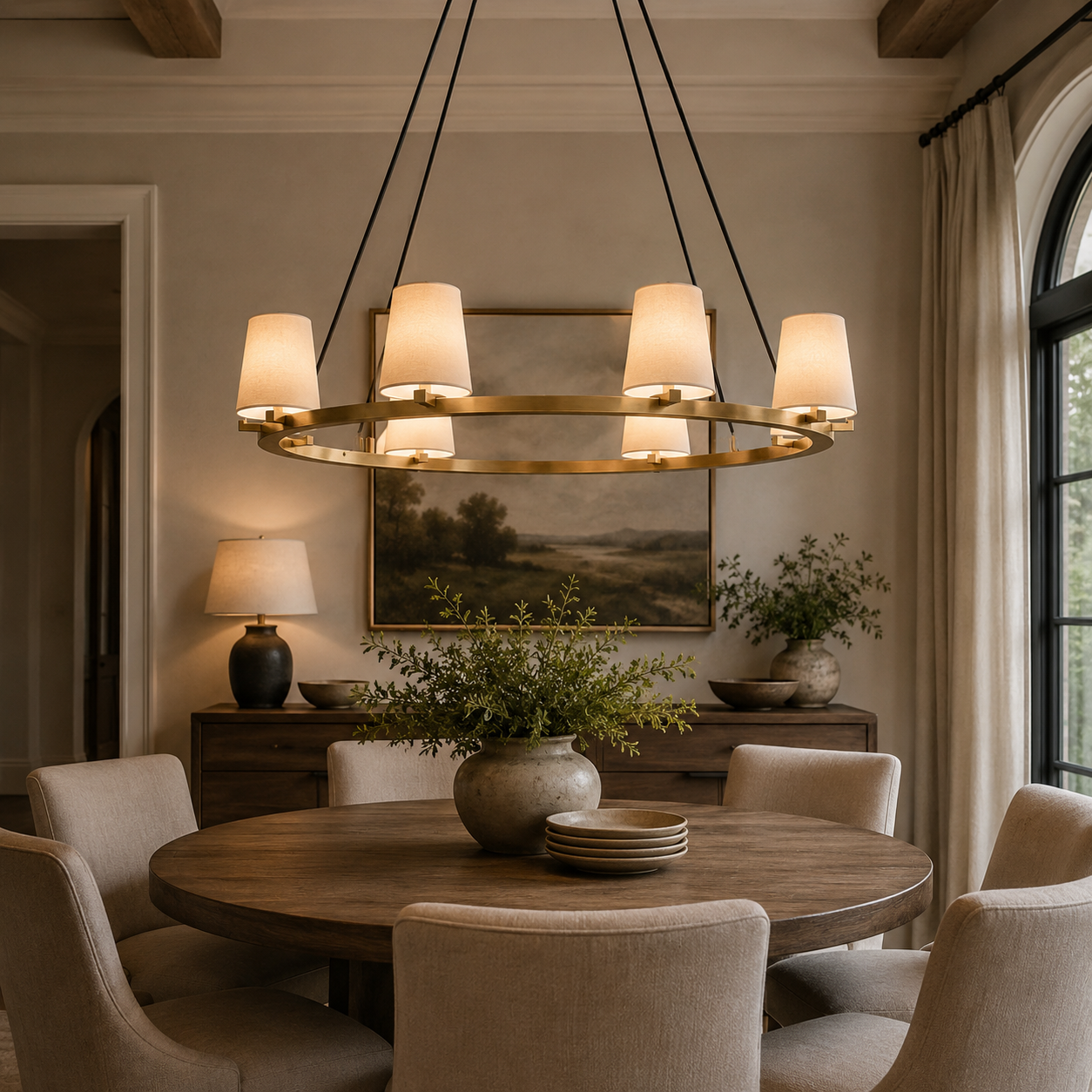 Pauillacan Fabric Shade Round Chandelier