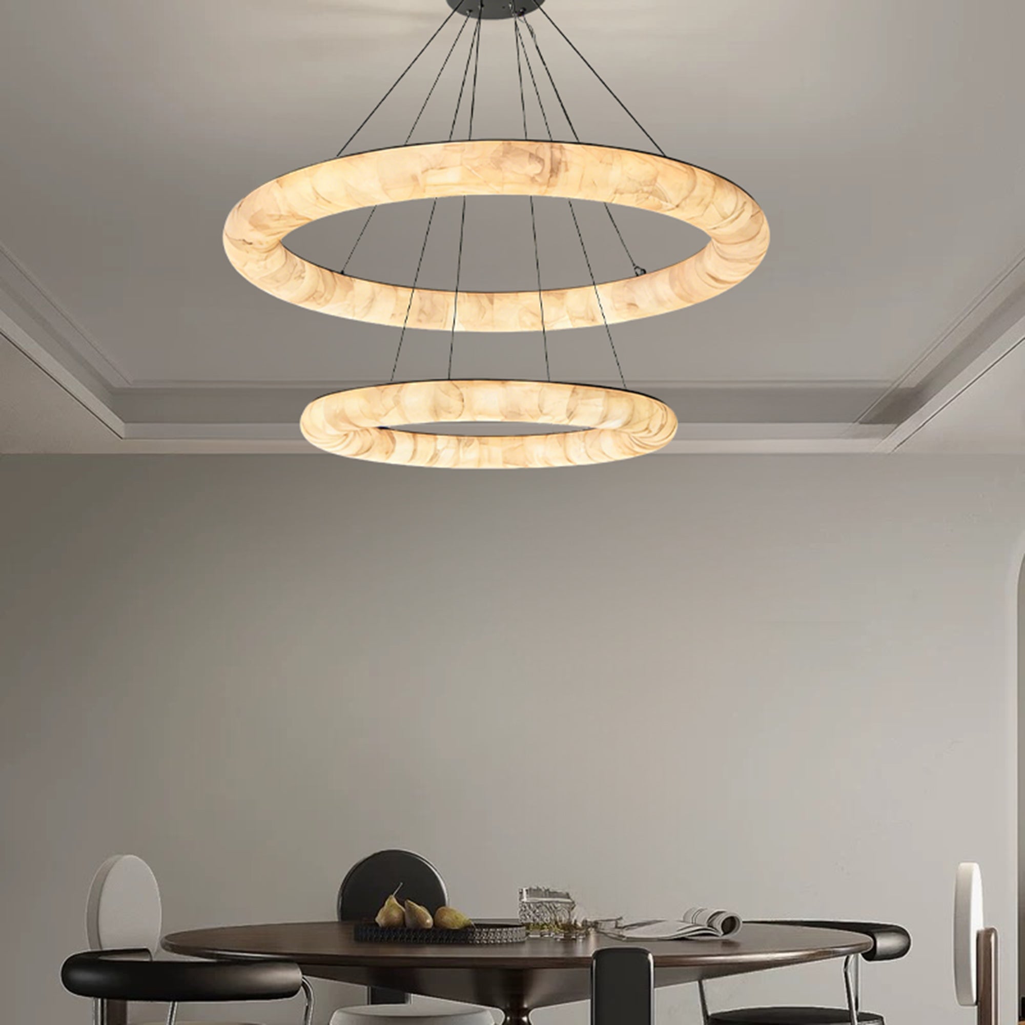 Rivage Lisse Dual Layer Round Alabaster Chandelier