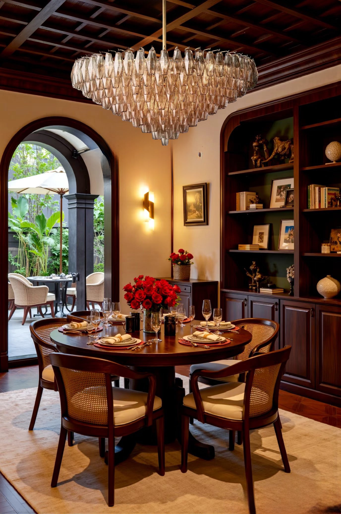 CHIARAD SMOKE GLASS TIERED ROUND CHANDELIER