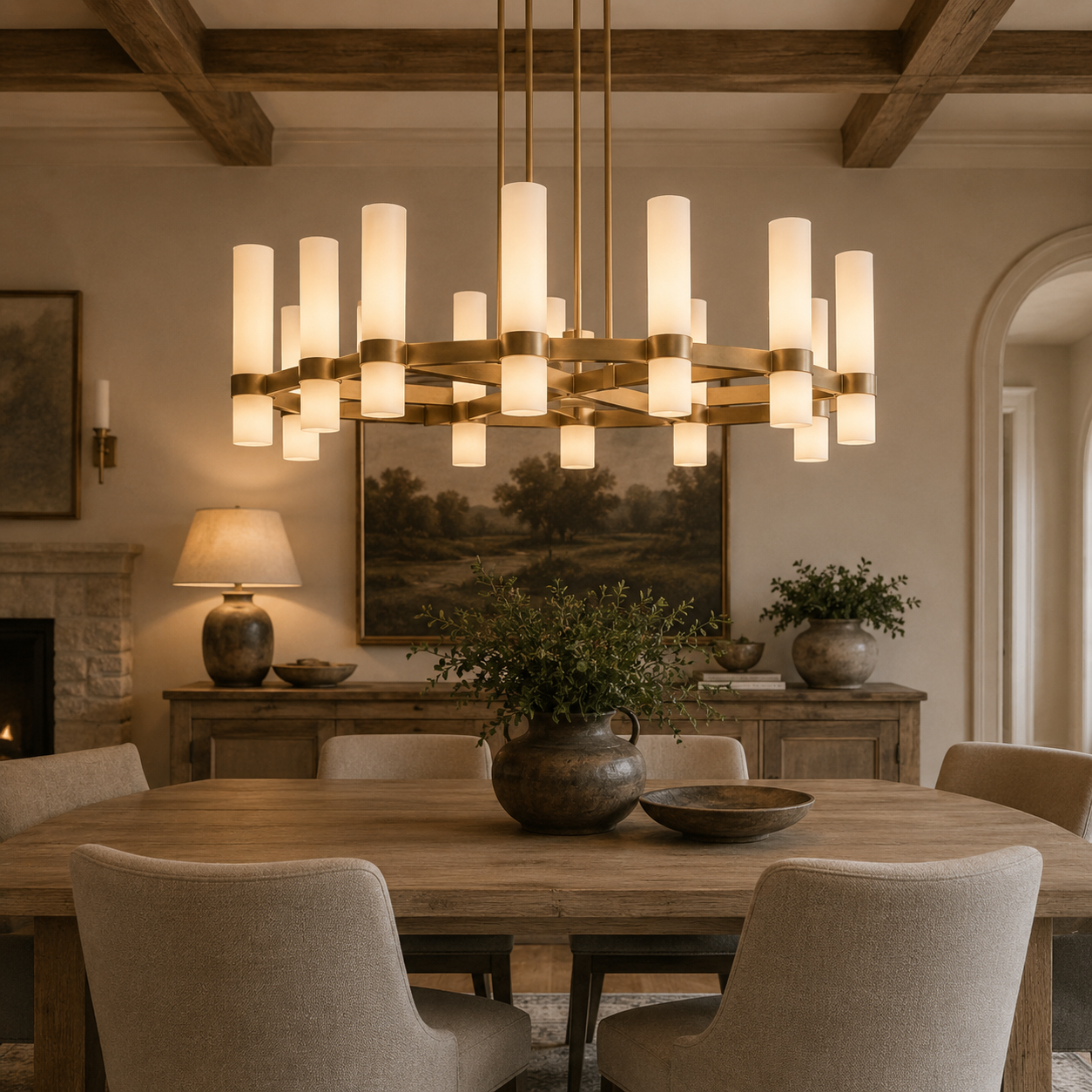 Ravellen Round Milk Glass Chandelier