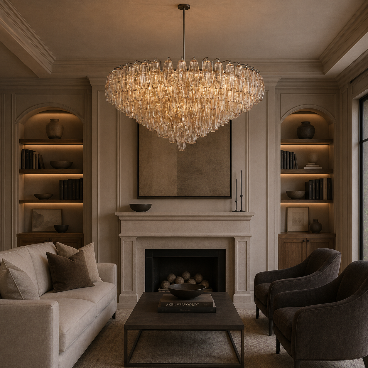 CHIARAD SMOKE GLASS TIERED ROUND CHANDELIER