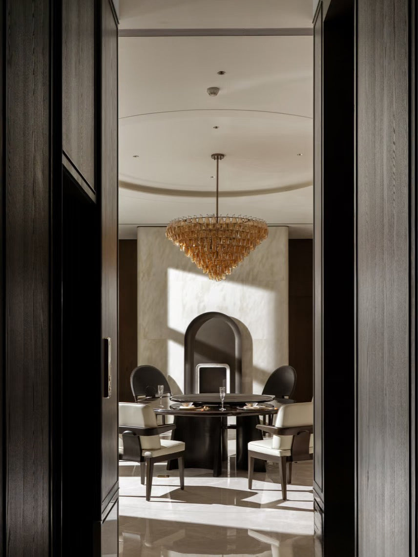 CHIARAD SMOKE GLASS TIERED ROUND CHANDELIER