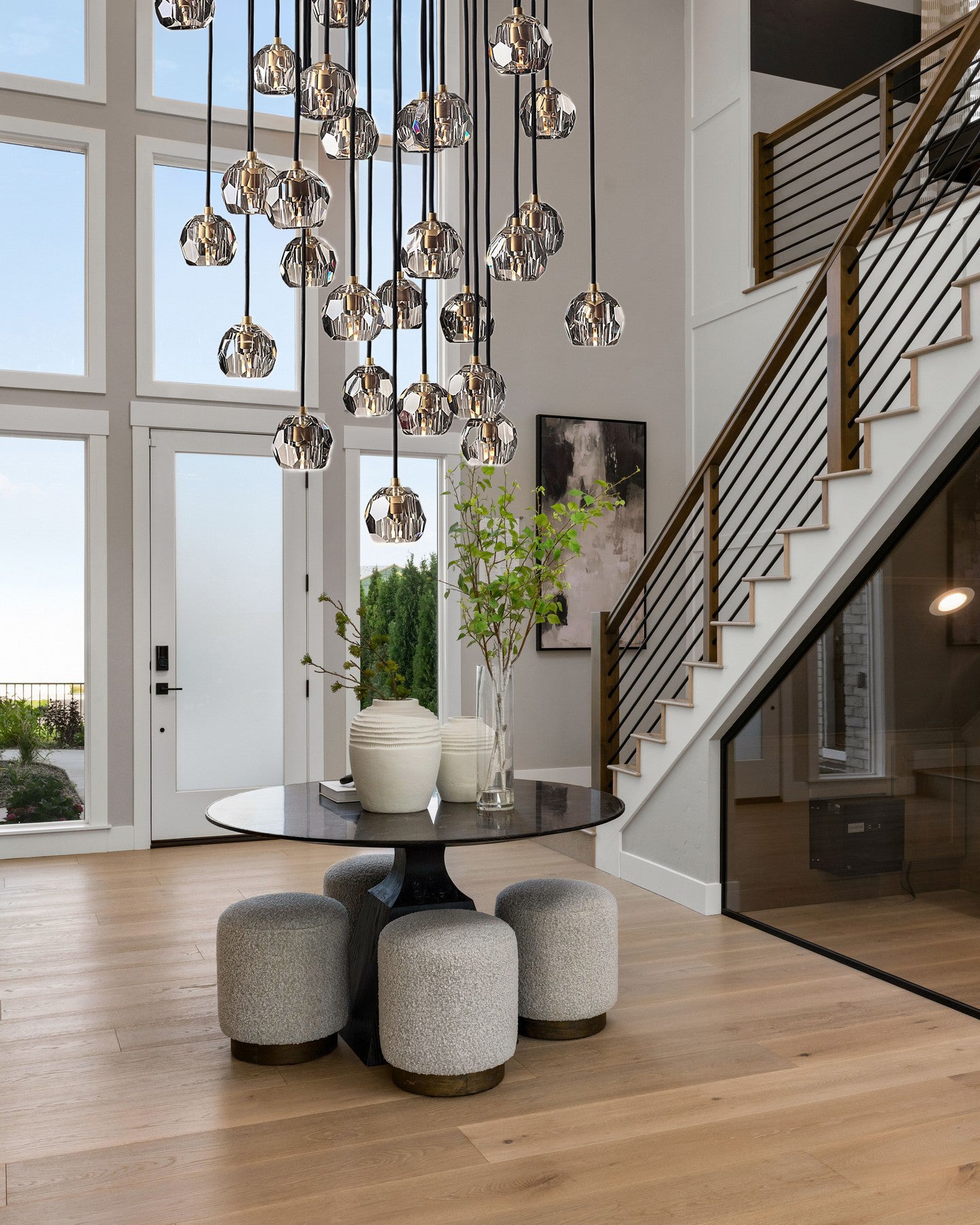 Boule dee Cristal Clear Smoke Glass Round Cluster Chandelier