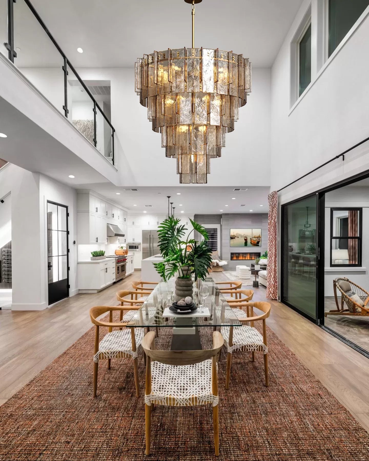 Lattica Smoke Glass Tiered Gold Chandelier for Foyer, Living Room, Entryway