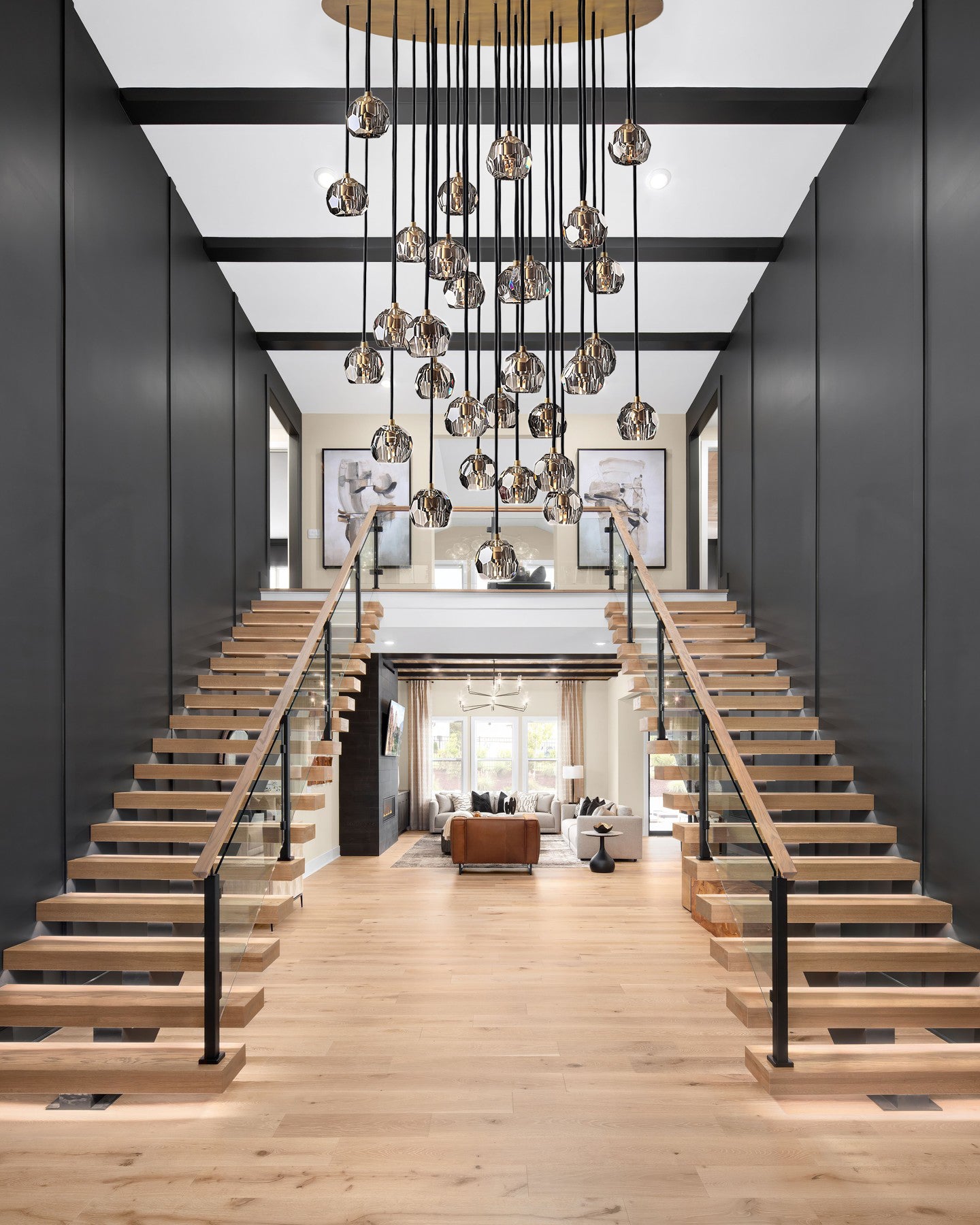 Boule dee Cristal Clear Smoke Glass Round Cluster Chandelier