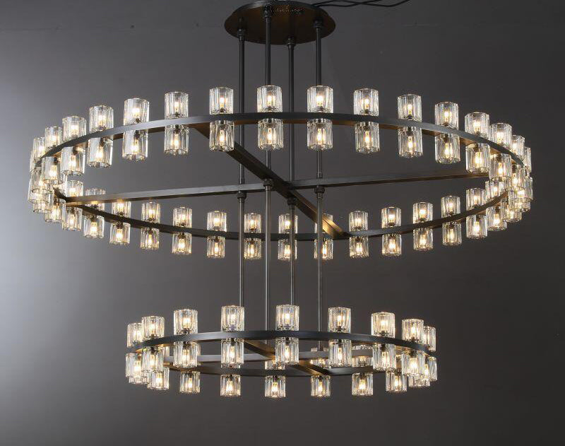 Arcachone Round Crystal Two-tierd Wagon Wheel Chandelier
