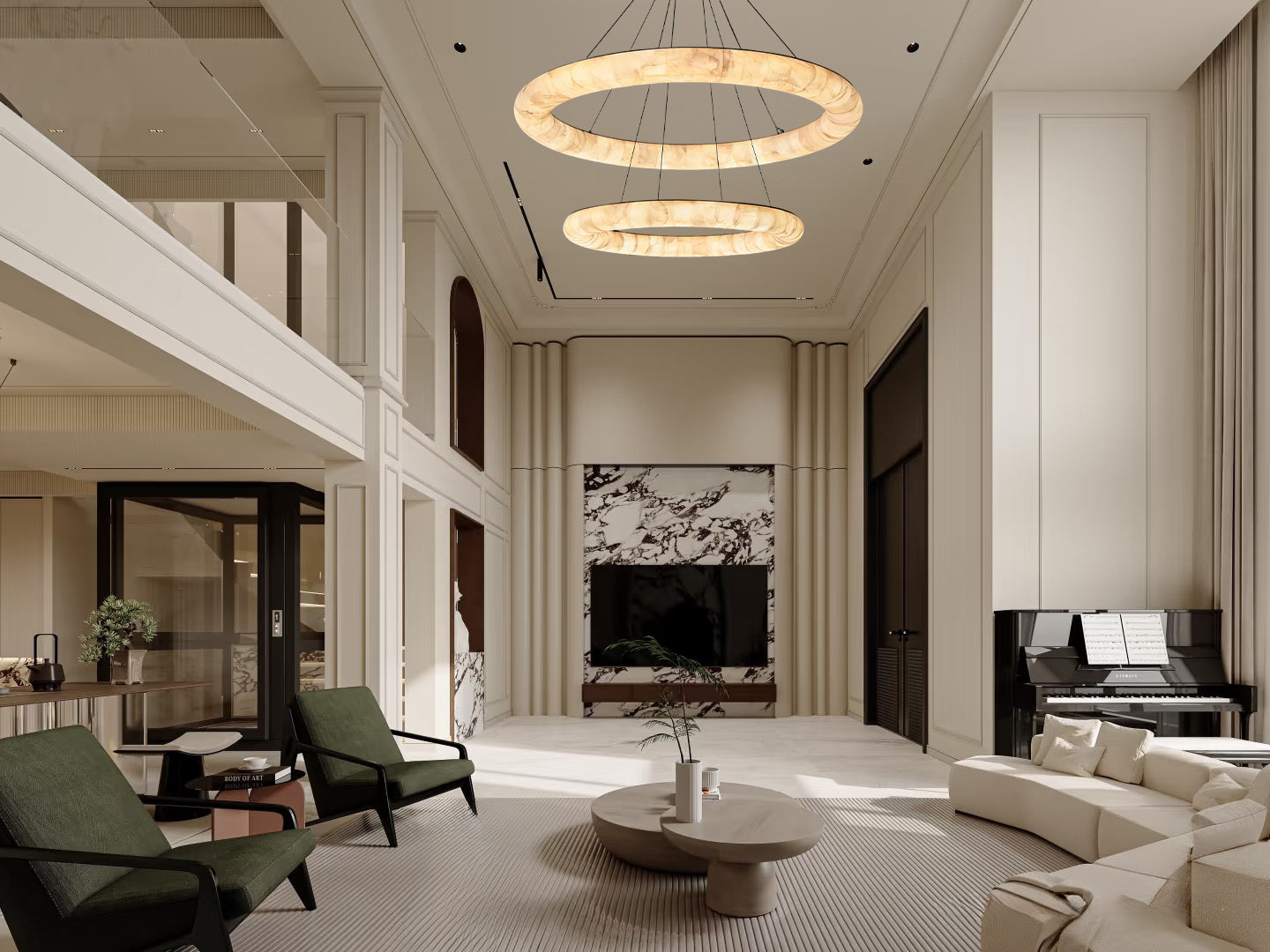 Rivage Lisse Dual Layer Round Alabaster Chandelier