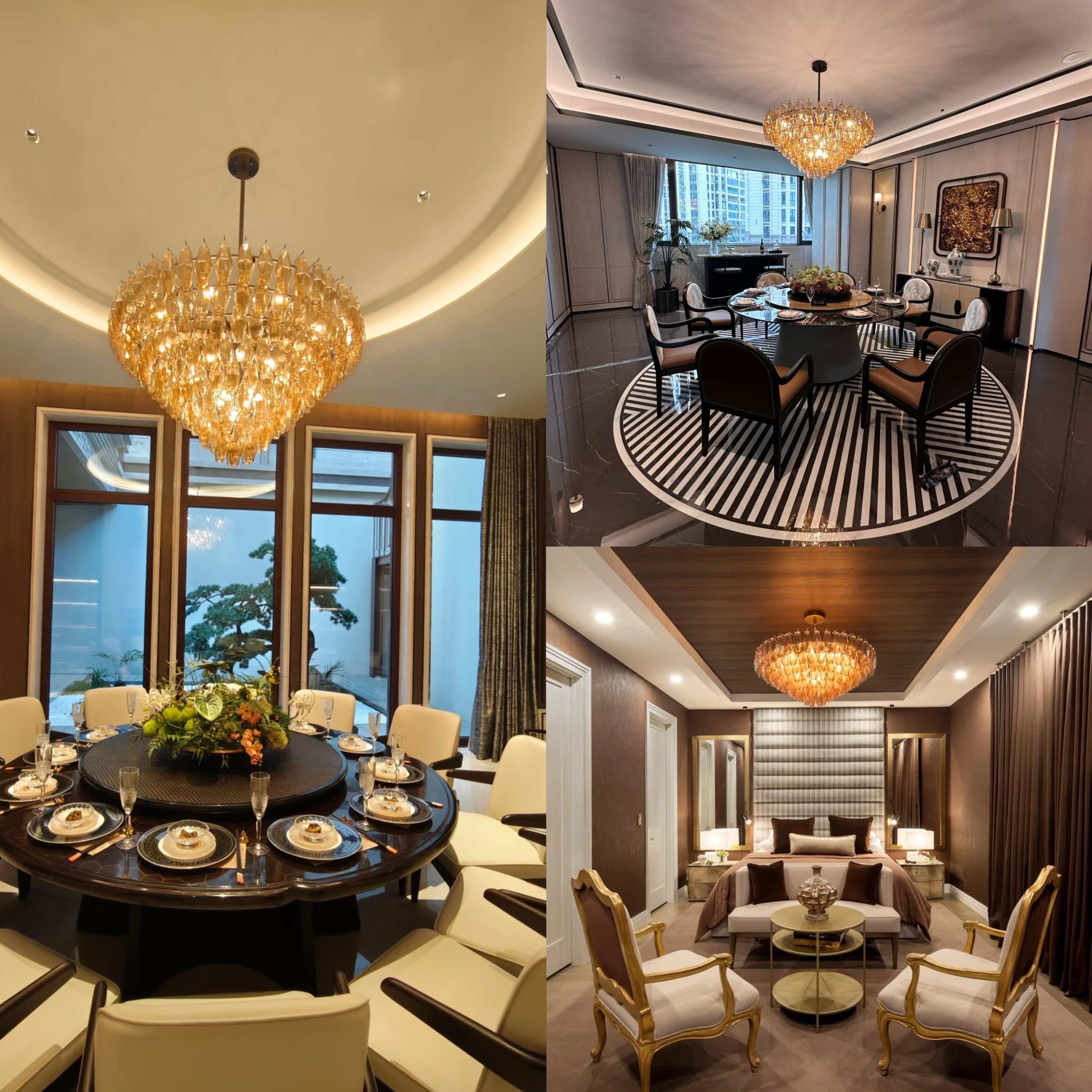 CHIARAD SMOKE GLASS TIERED ROUND CHANDELIER