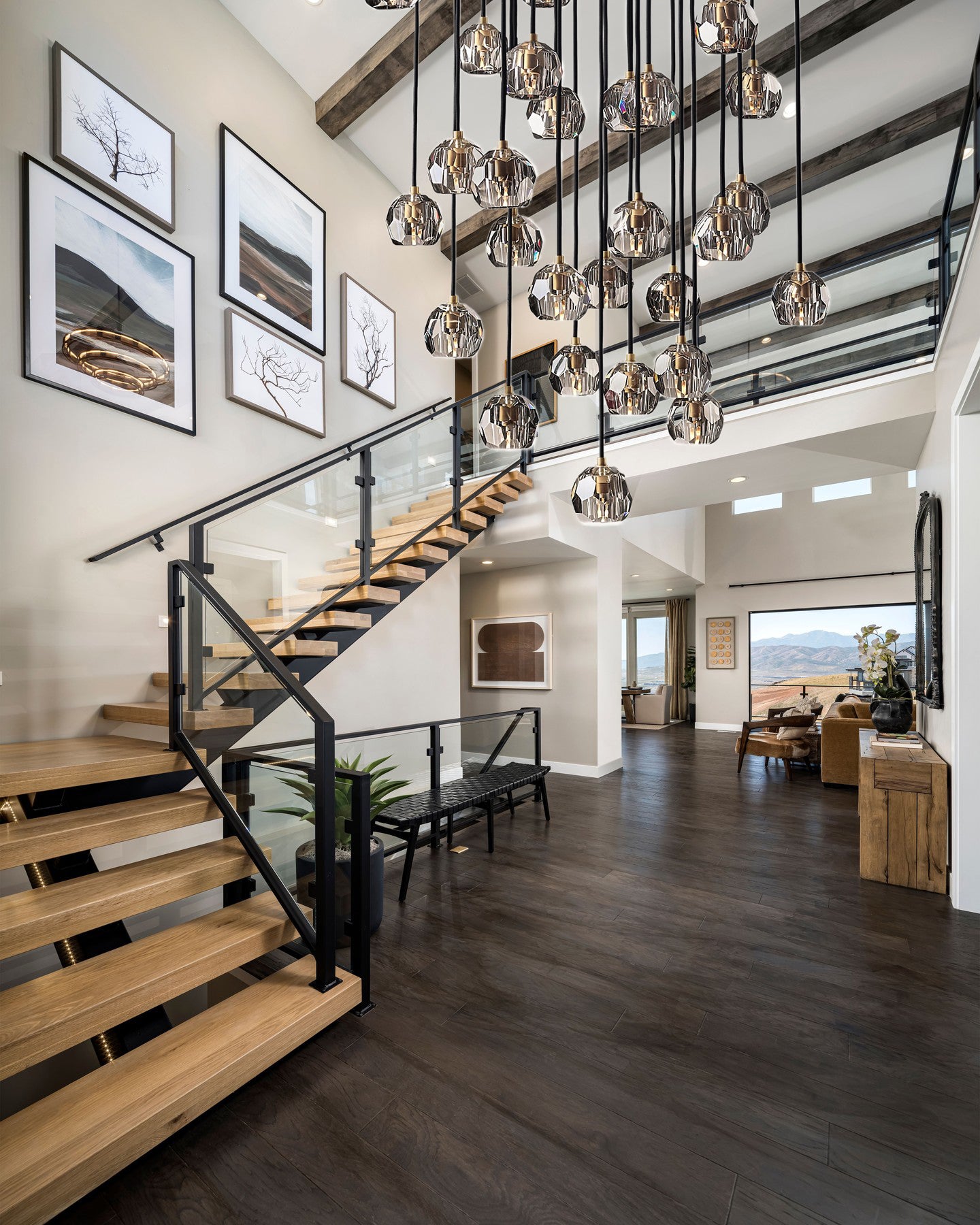 Boule dee Cristal Clear Smoke Glass Round Cluster Chandelier