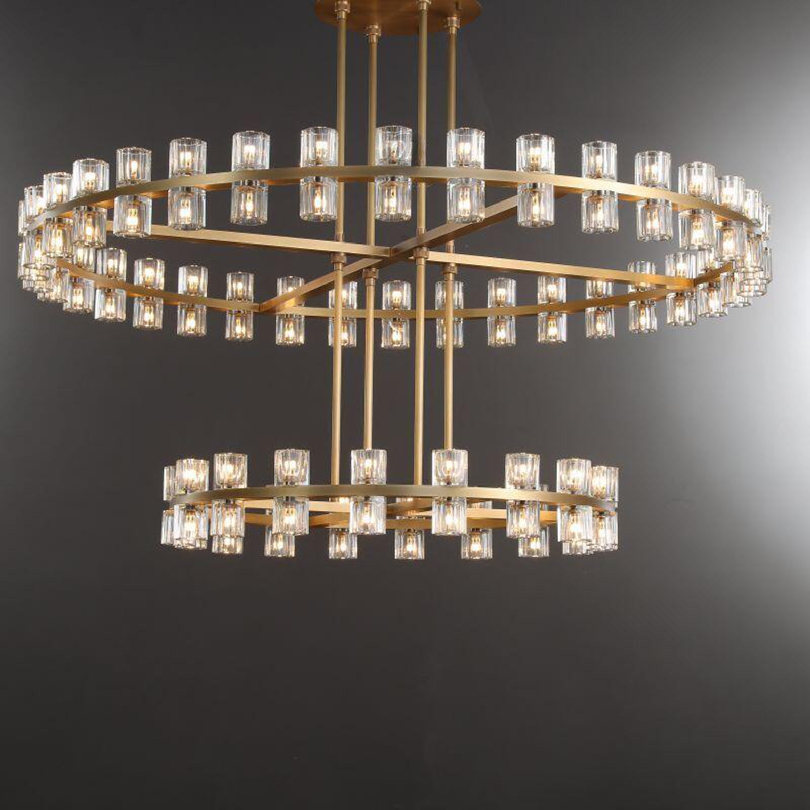 Arcachone Round Crystal Two-tierd Wagon Wheel Chandelier