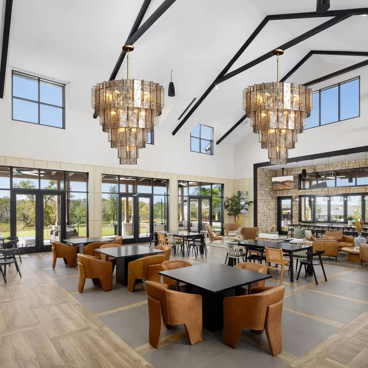 Lattica Smoke Glass Tiered Gold Chandelier for Foyer, Living Room, Entryway