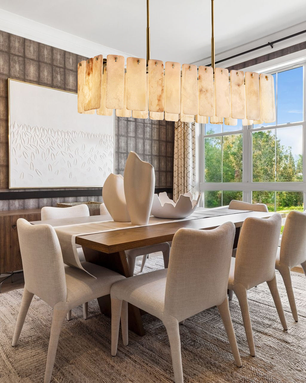 Calamettea Onyx Rectangular Chandelier, Chandelier for Dining Room