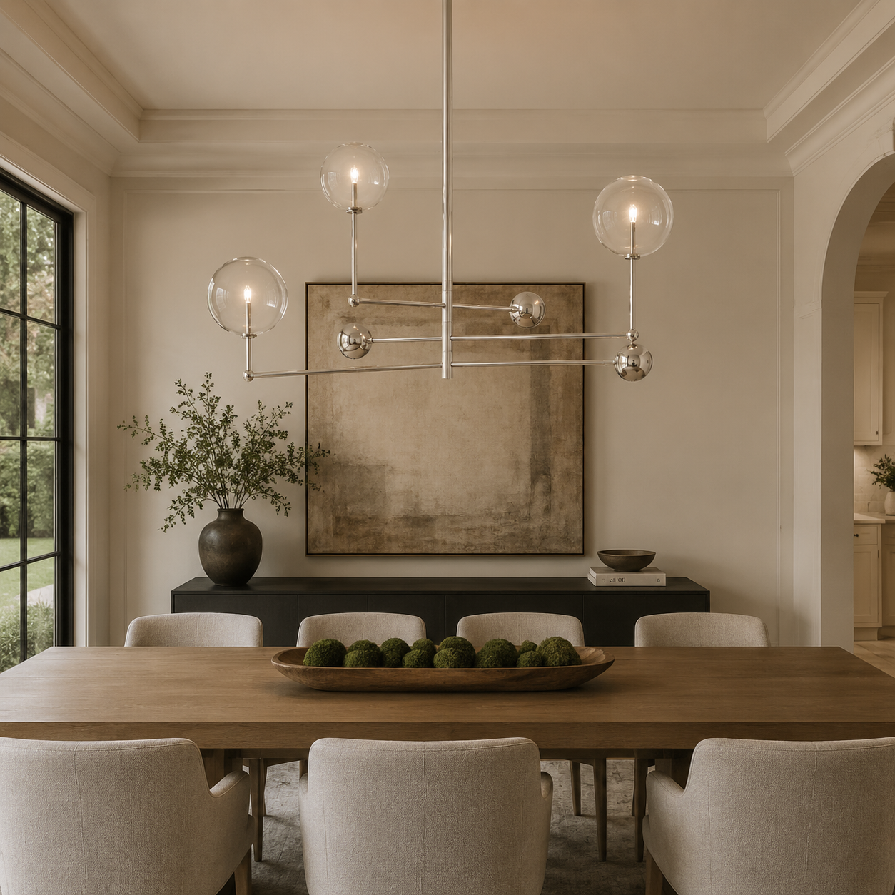 Clear Glass Globe Mobile Three-Arm Chandelier