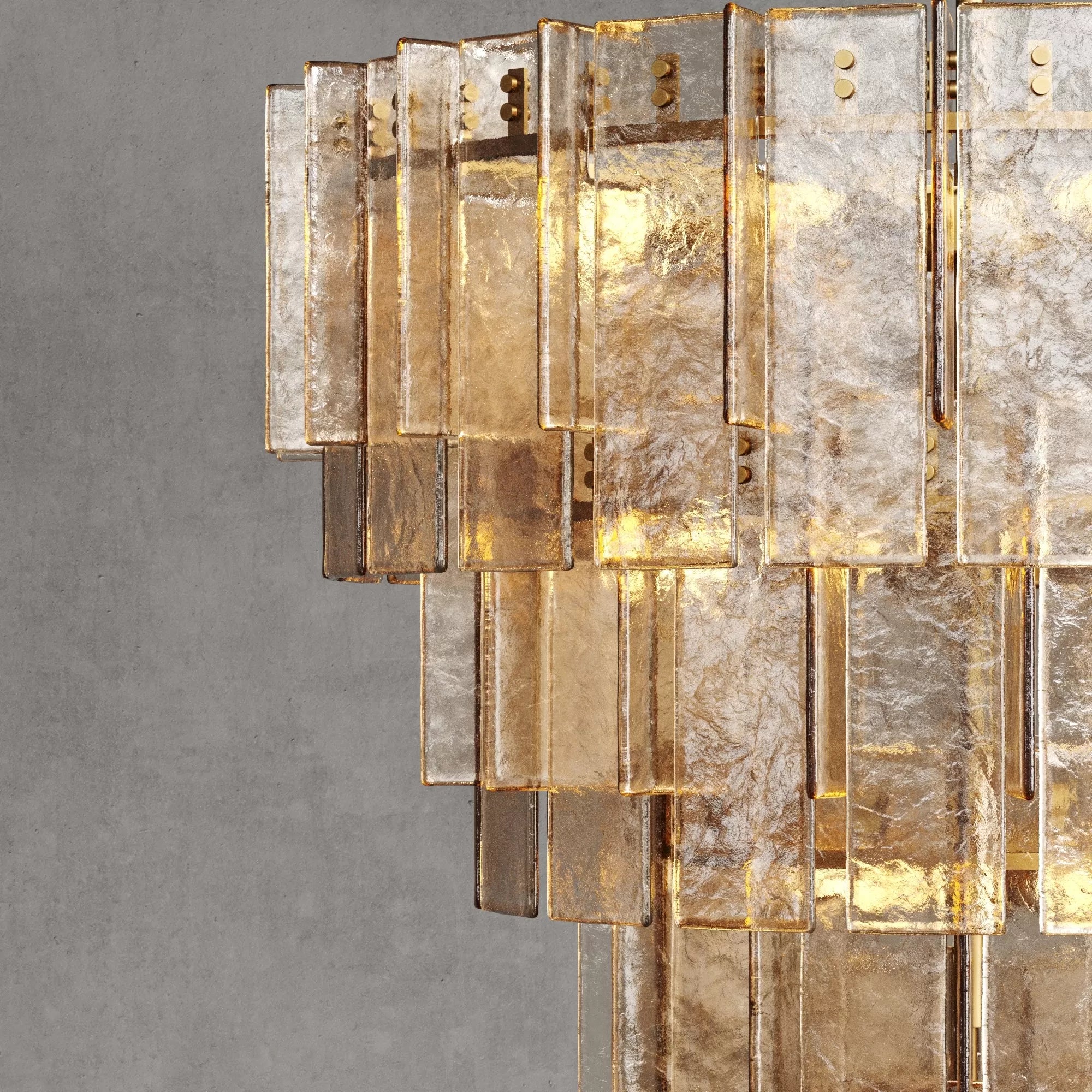 Lattica Smoke Glass Tiered Gold Chandelier for Foyer, Living Room, Entryway