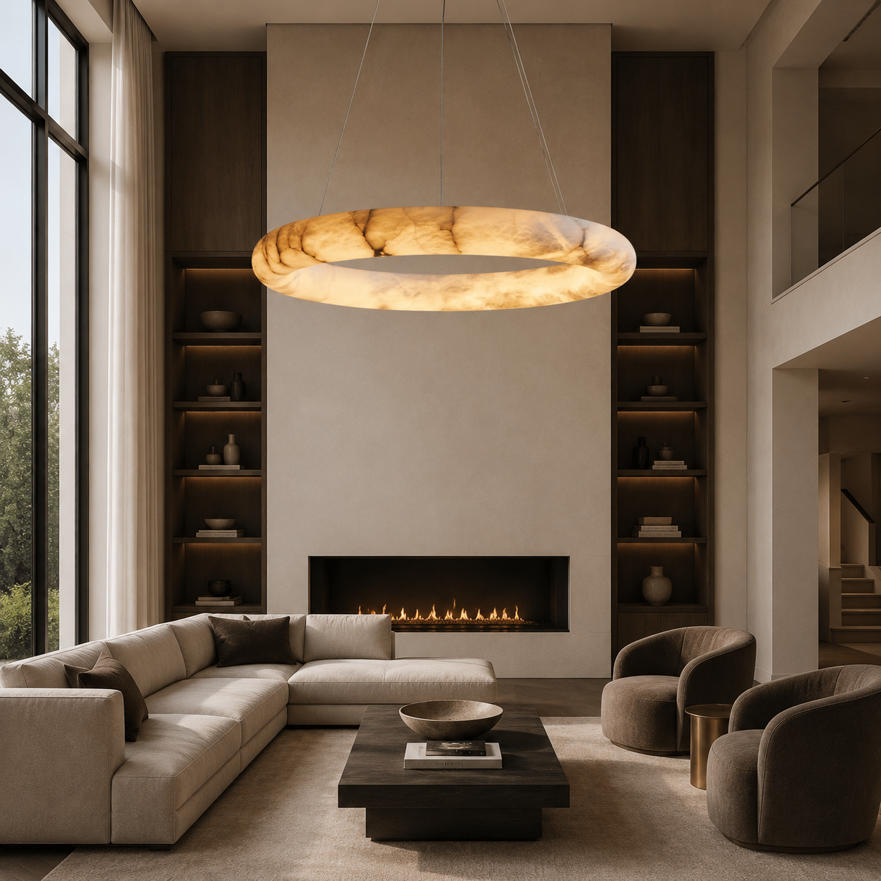 Halima Halo Round Alabaster Chandelier