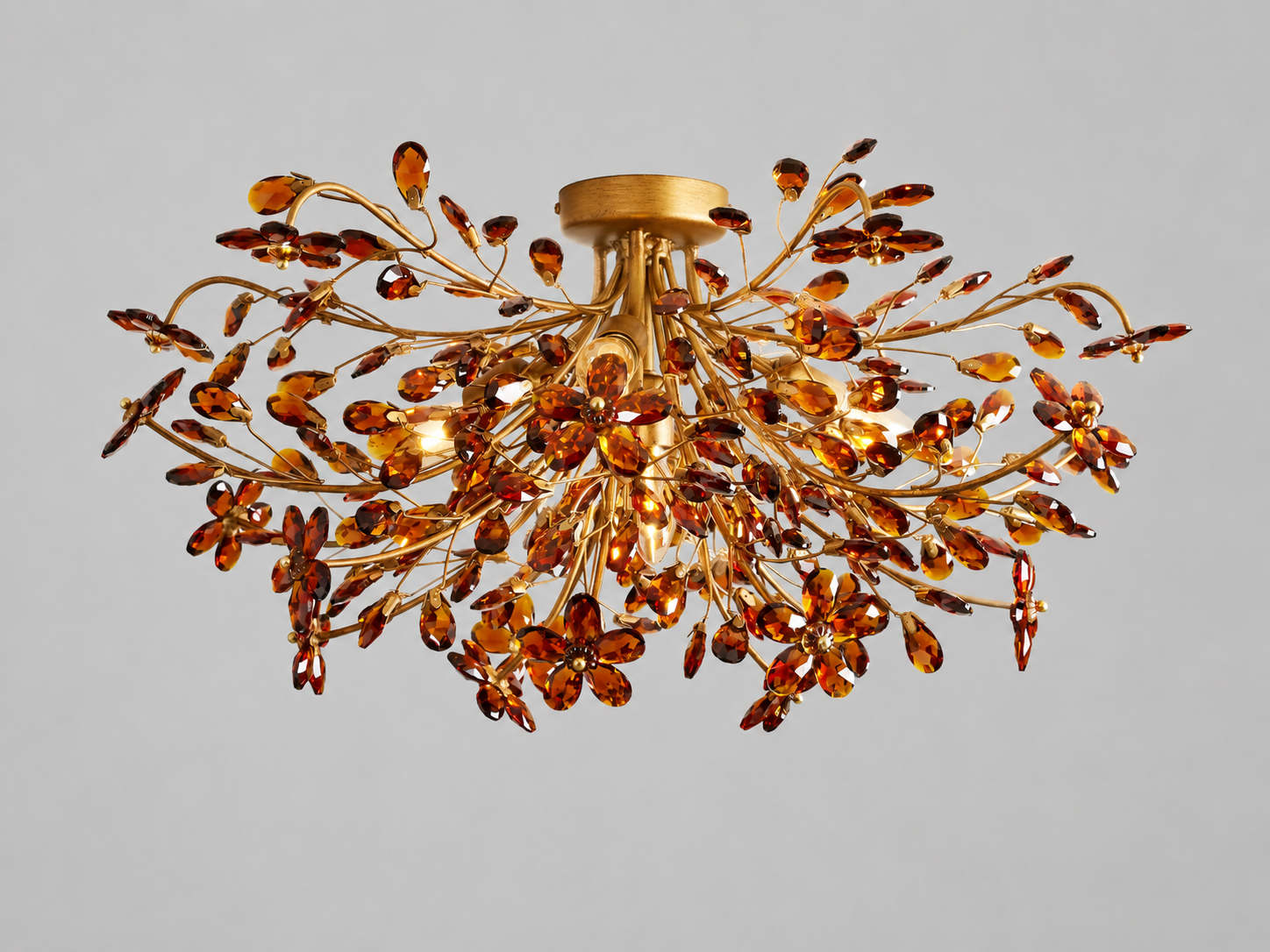Fiore 28" Flush Mount in Brass with Amber Glass