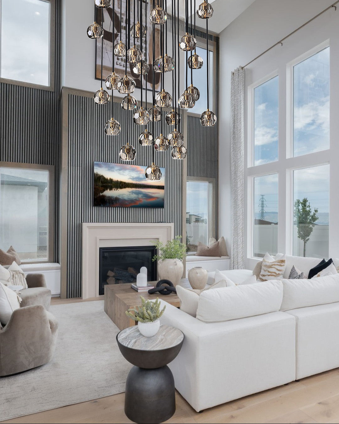 Boule dee Cristal Clear Smoke Glass Round Cluster Chandelier