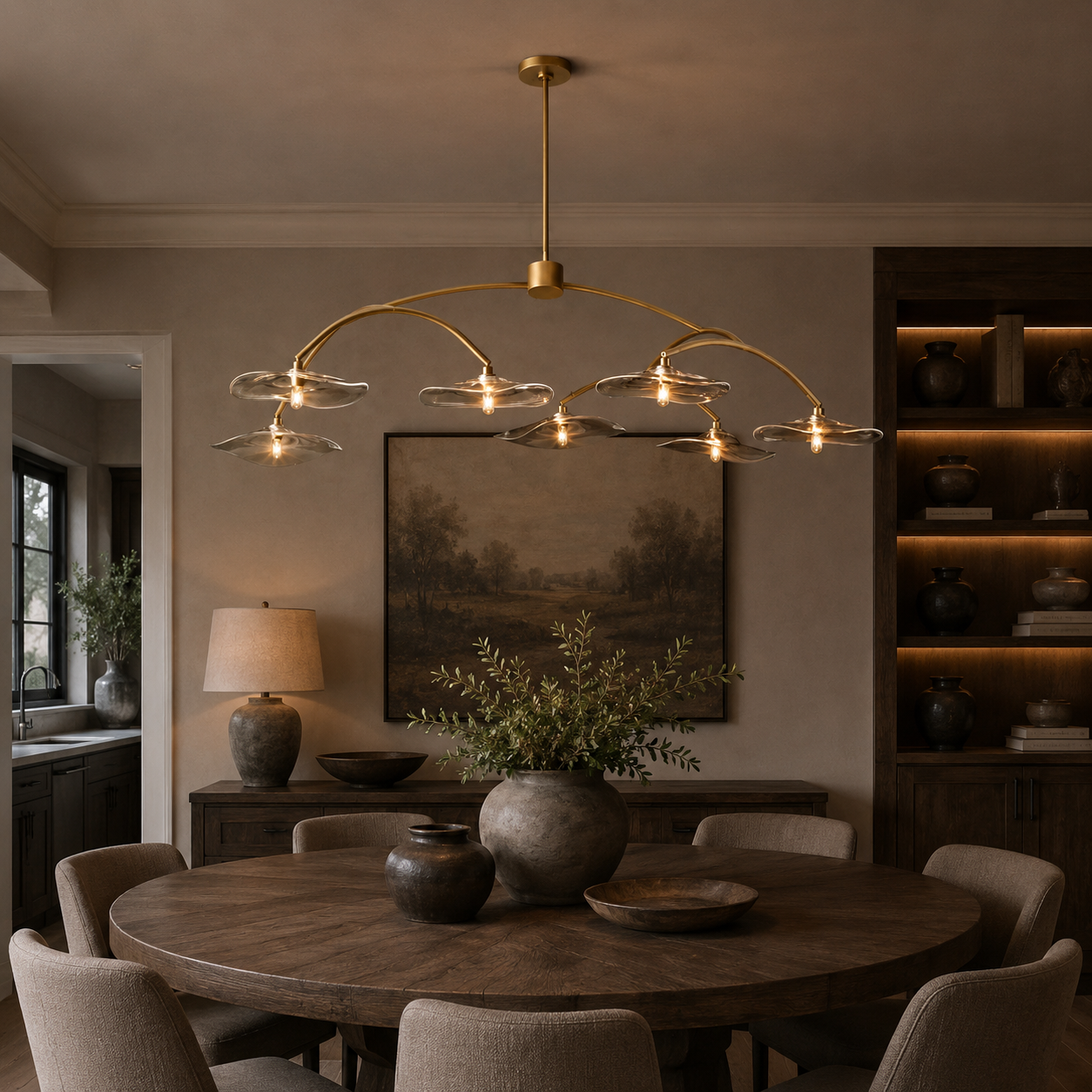 Lilies Clear/Smoke Glass Round Chandelier