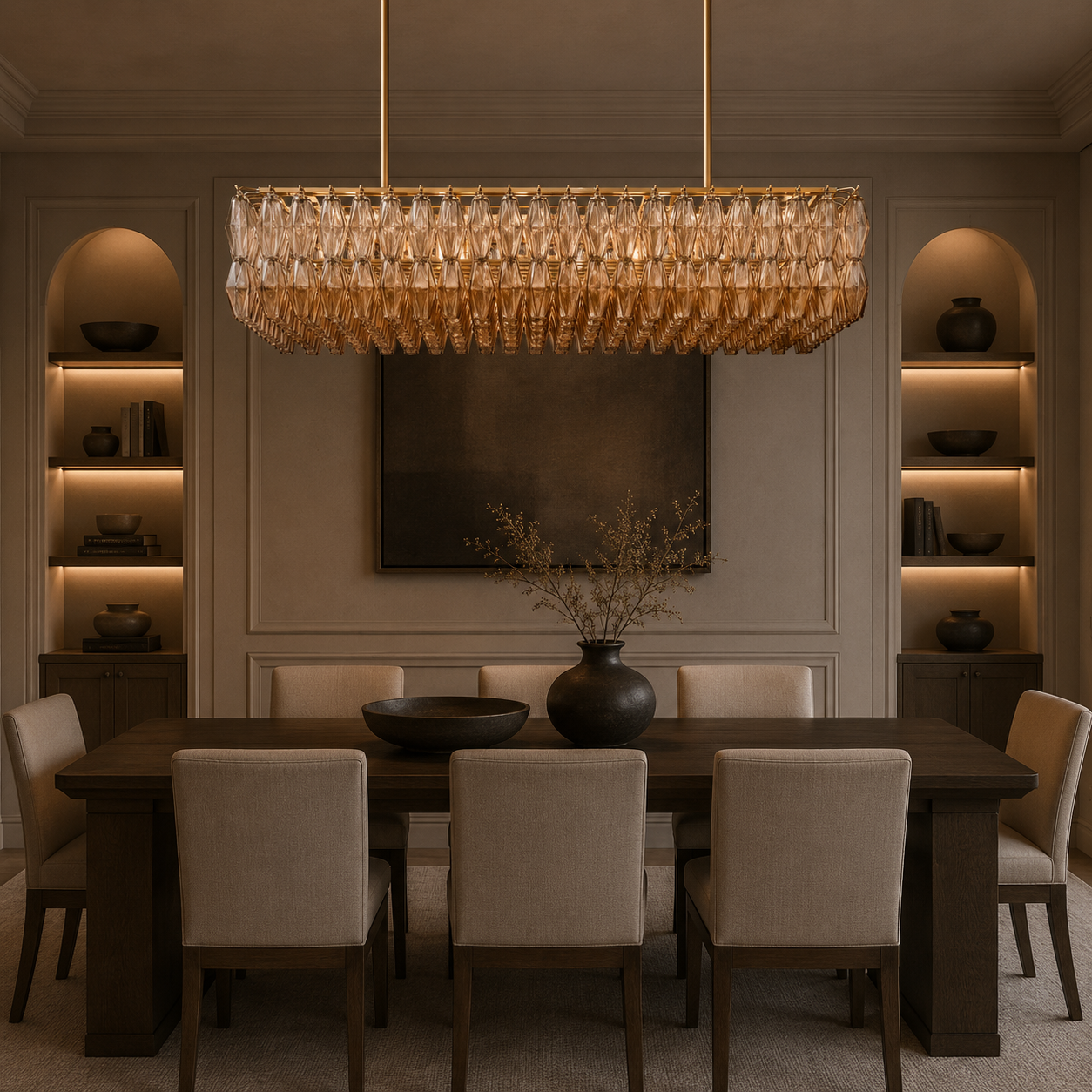 Chiarad Smoke/Clear Glass Rectangular Chandelier