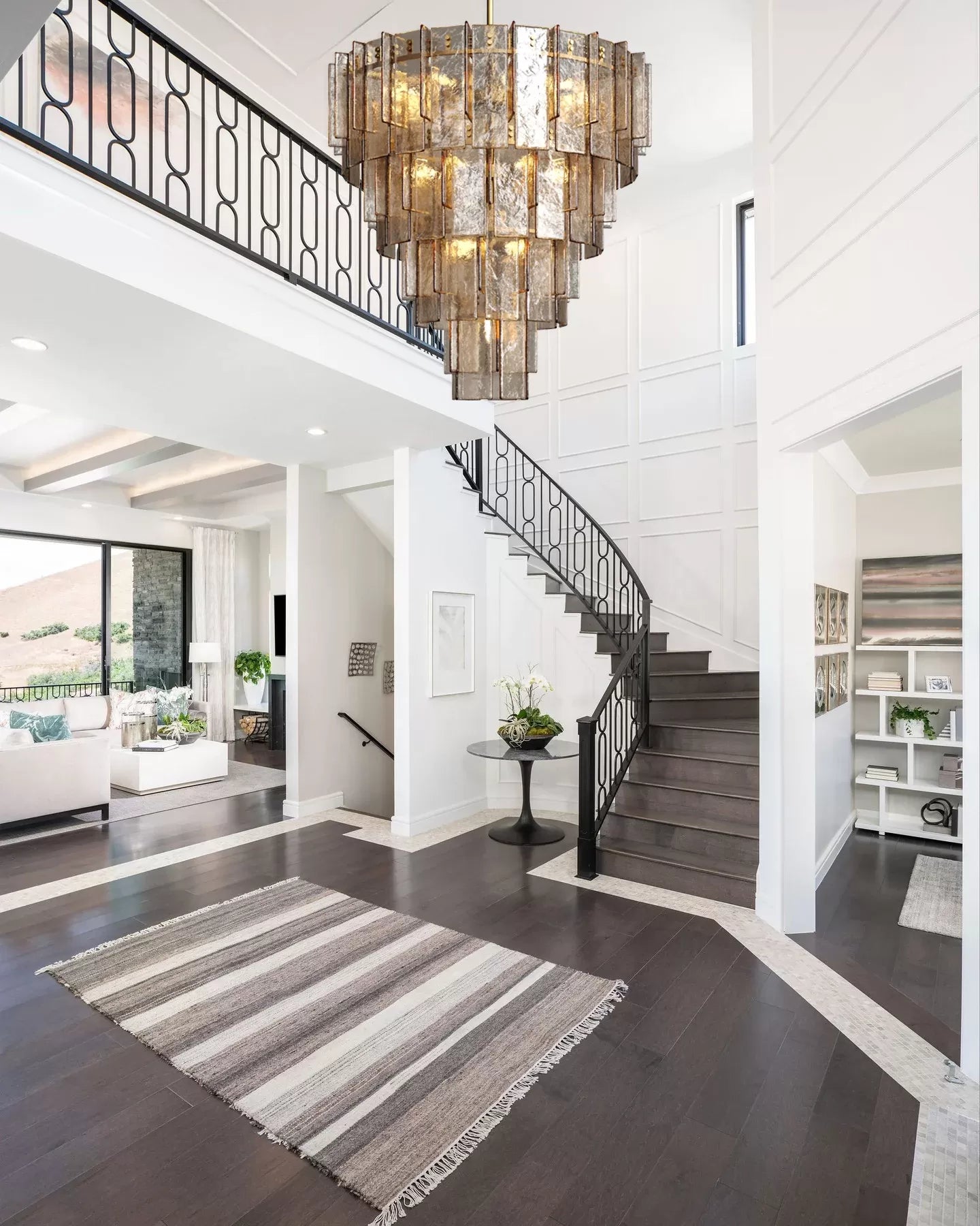 Lattica Smoke Glass Tiered Gold Chandelier for Foyer, Living Room, Entryway