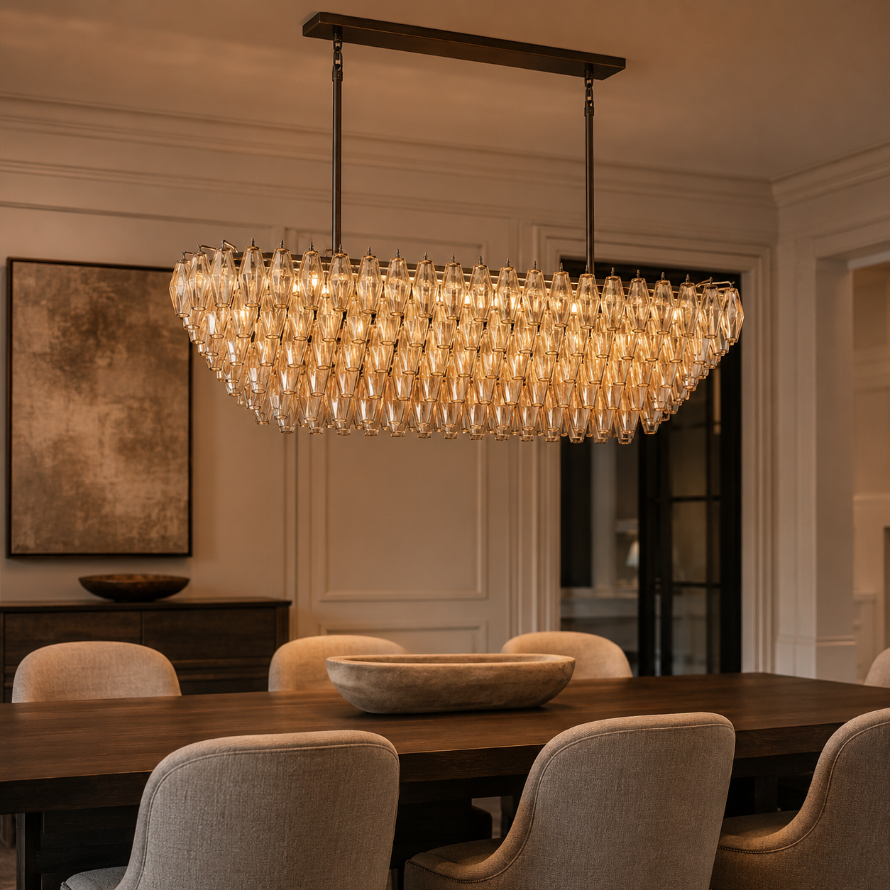 CHIARAD SMOKE/CLEAR GLASS TIERED RECTANGULAR CHANDELIER