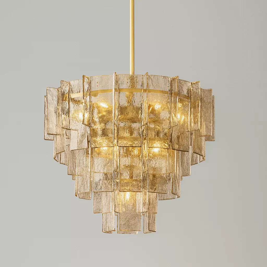 Lattica Smoke Glass Tiered Gold Chandelier for Foyer, Living Room, Entryway
