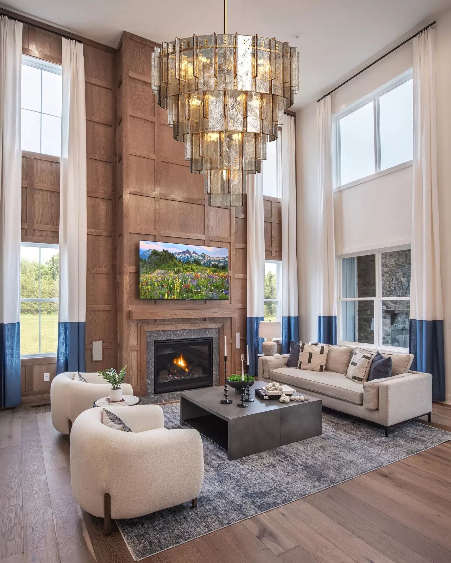 Lattica Smoke Glass Tiered Gold Chandelier for Foyer, Living Room, Entryway