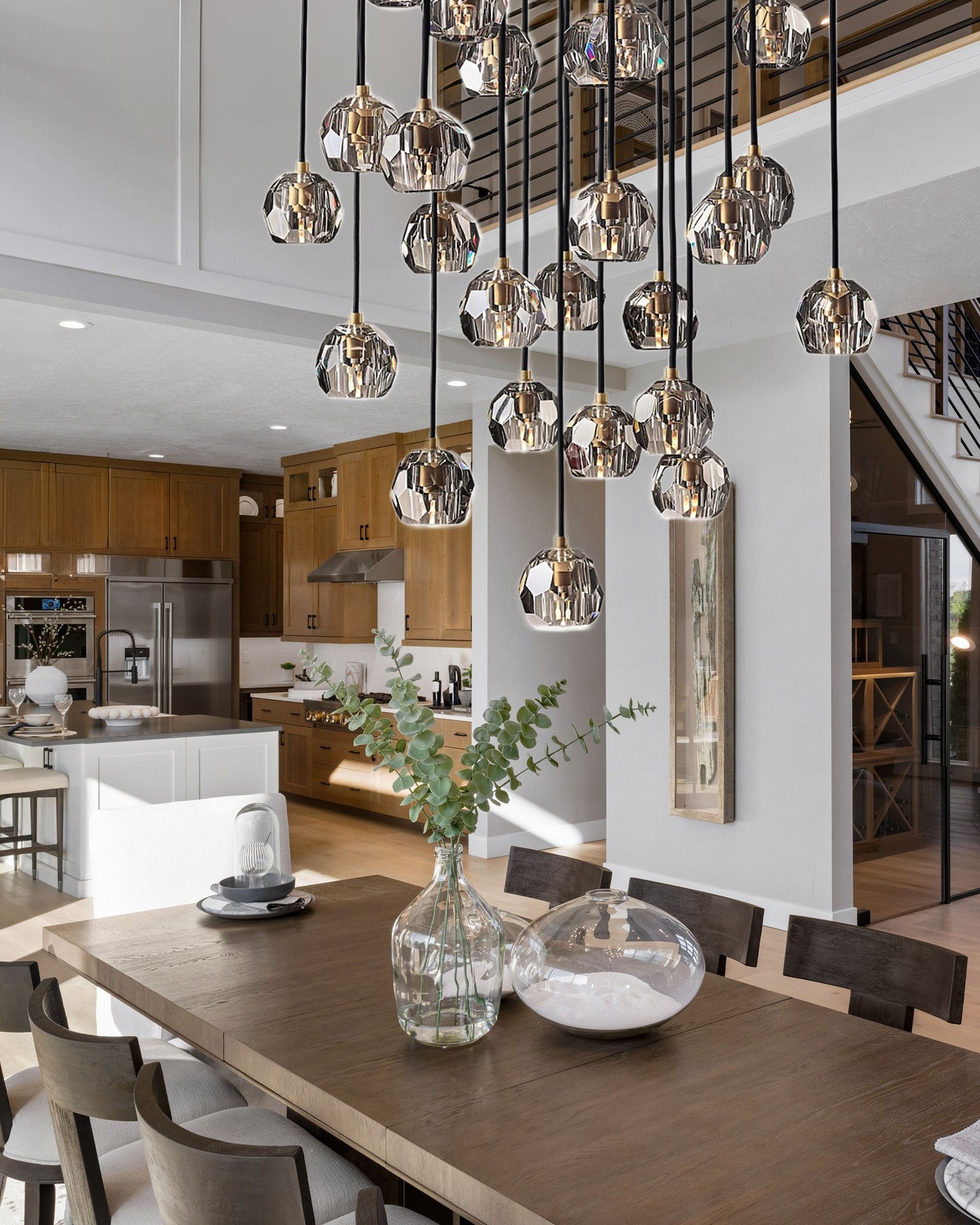 Boule dee Cristal Clear Smoke Glass Round Cluster Chandelier