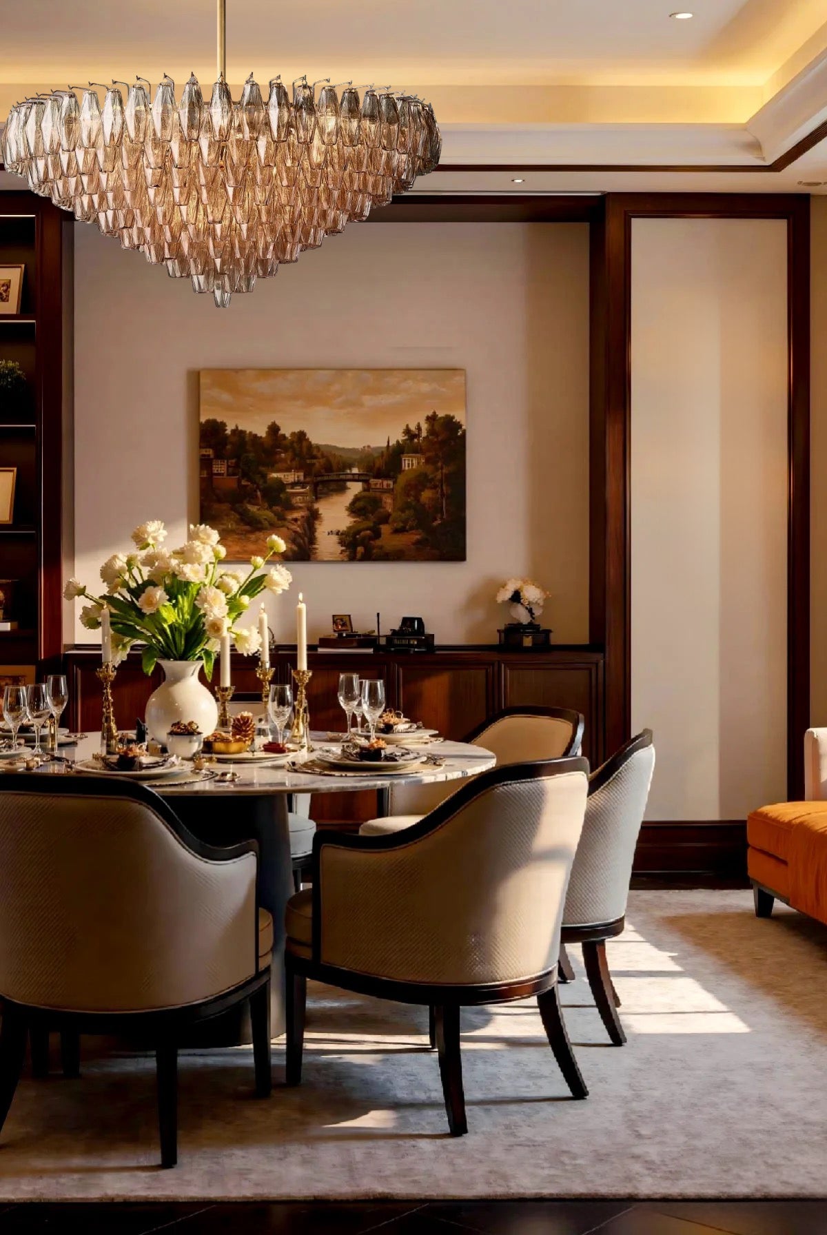 CHIARAD SMOKE GLASS TIERED ROUND CHANDELIER