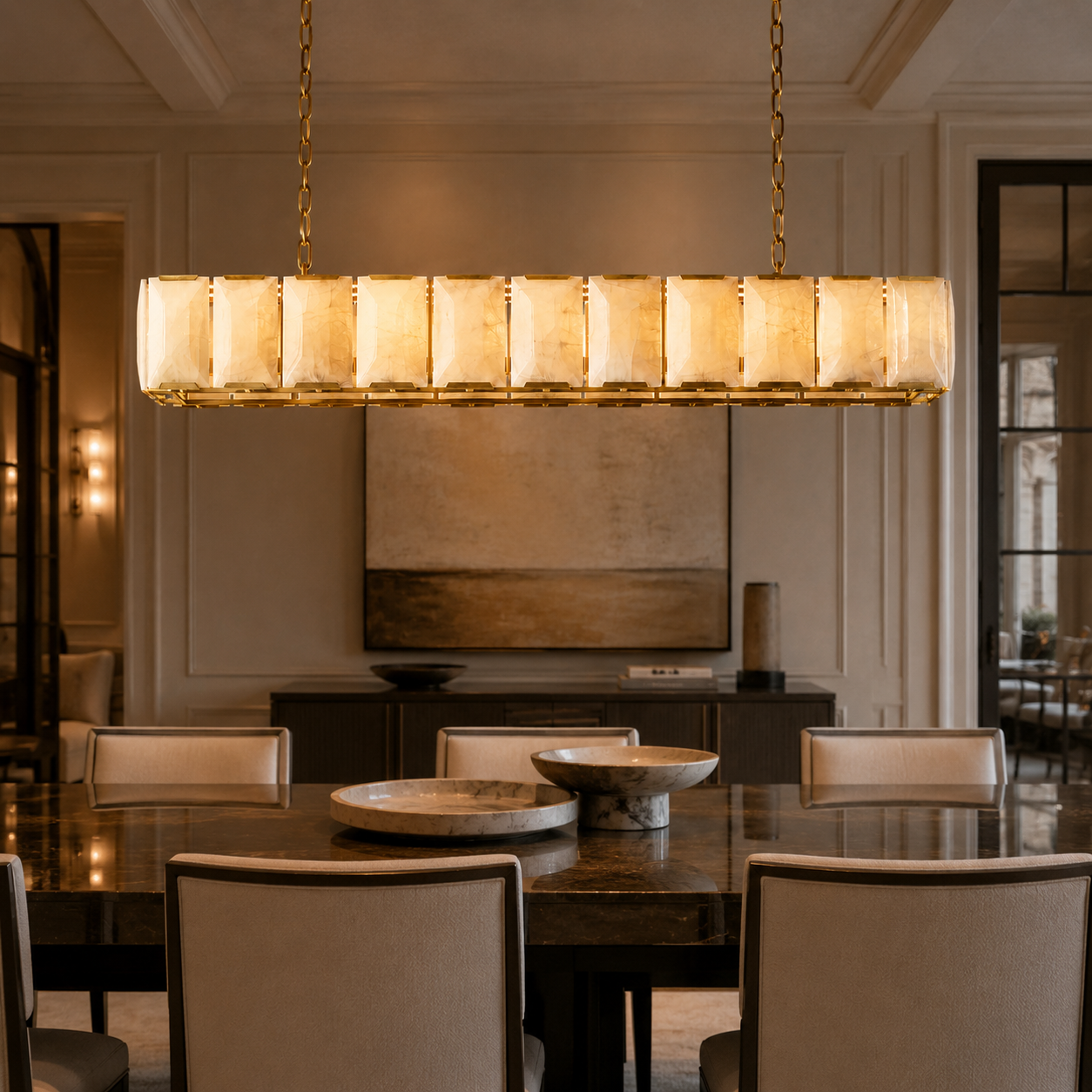 Harlowa Calcite Rectangular Chandelier for Dining Room, Living Room, Kitchen Island