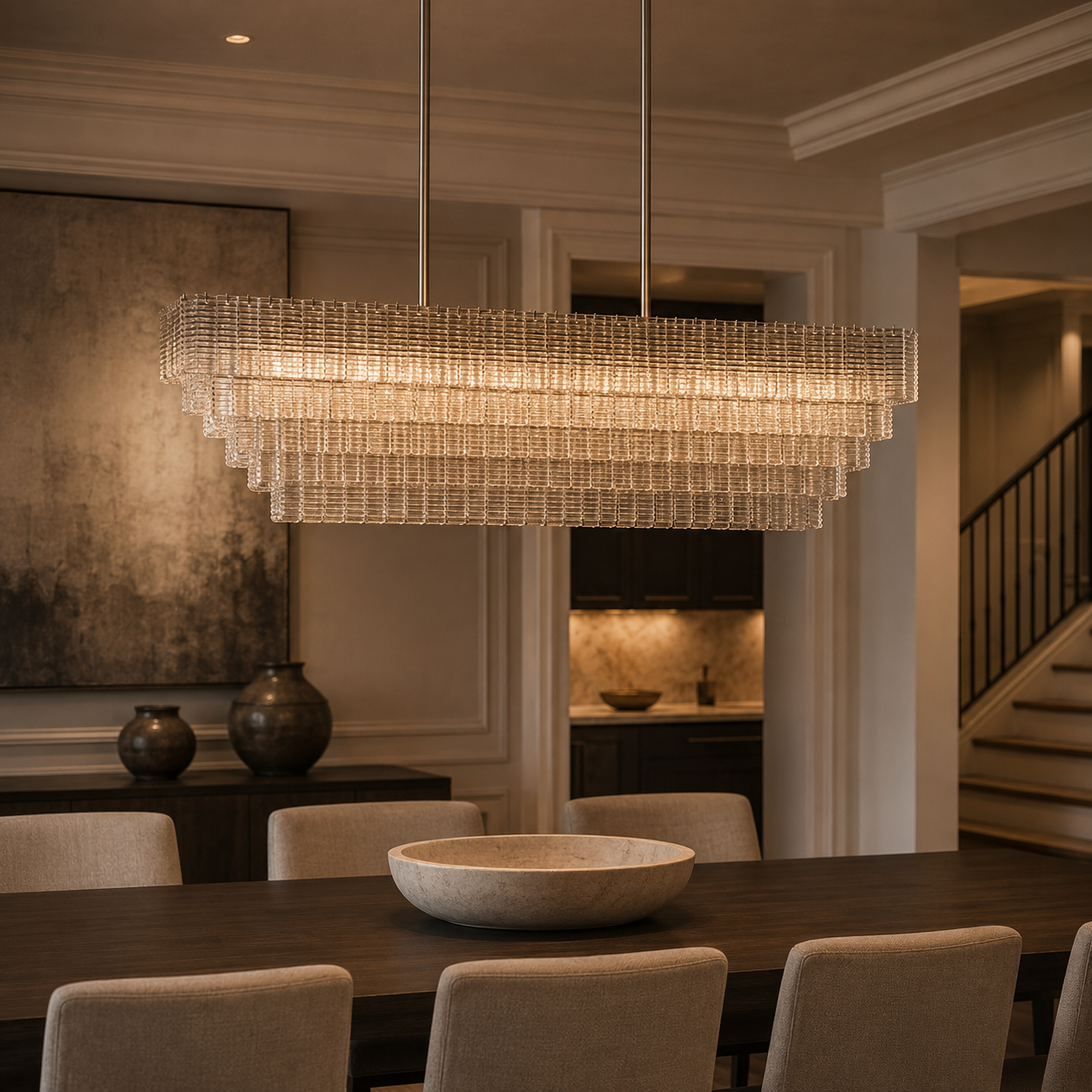 Sirenel Smoke/Clear Glass Rectangular Chandelier