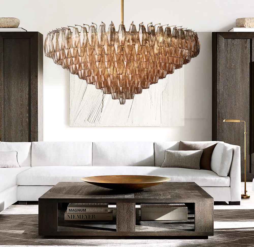 CHIARAD SMOKE GLASS TIERED ROUND CHANDELIER