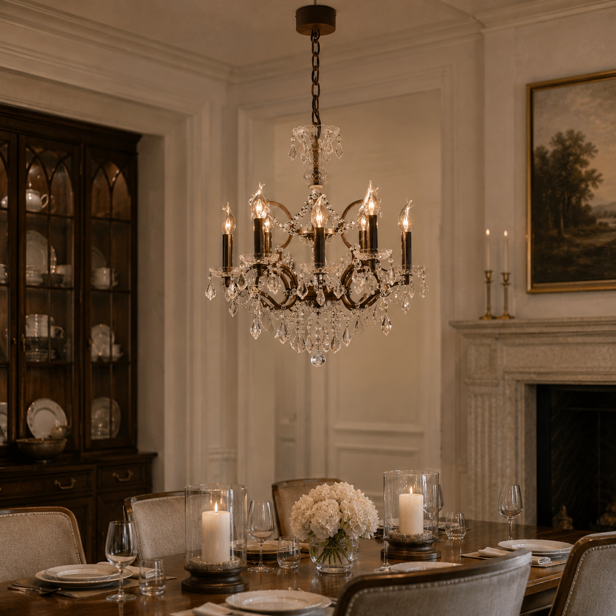 19Th C. Rococone Iron & Crystal Outdoor Chandelier