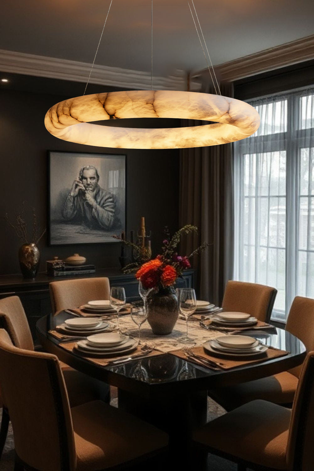 Halima Halo Round Alabaster Chandelier