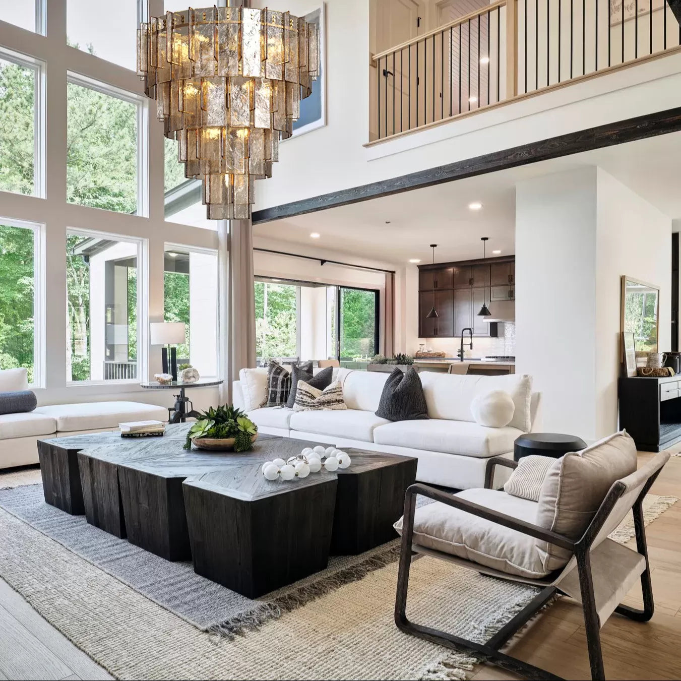 Lattica Smoke Glass Tiered Gold Chandelier for Foyer, Living Room, Entryway